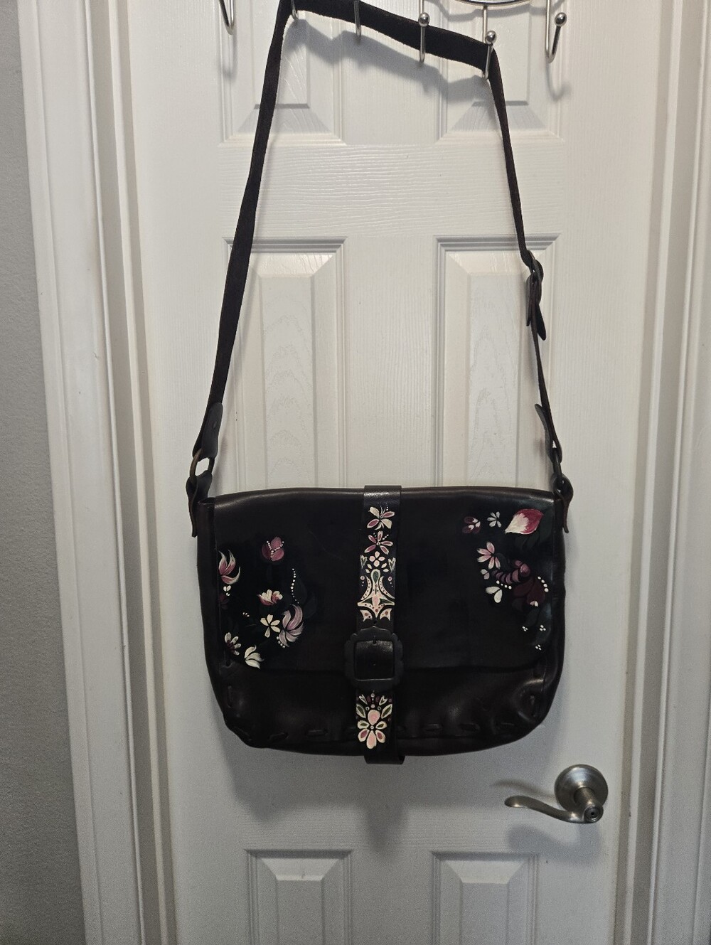 Beth Frank Hand Painted Leather Messenger Bag